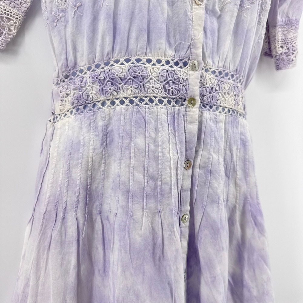 LoveShackFancy Lavender Purple Tie Dye Crochet‎ Lace Cotton Maxi Dress Petite P - Picture 4 of 12